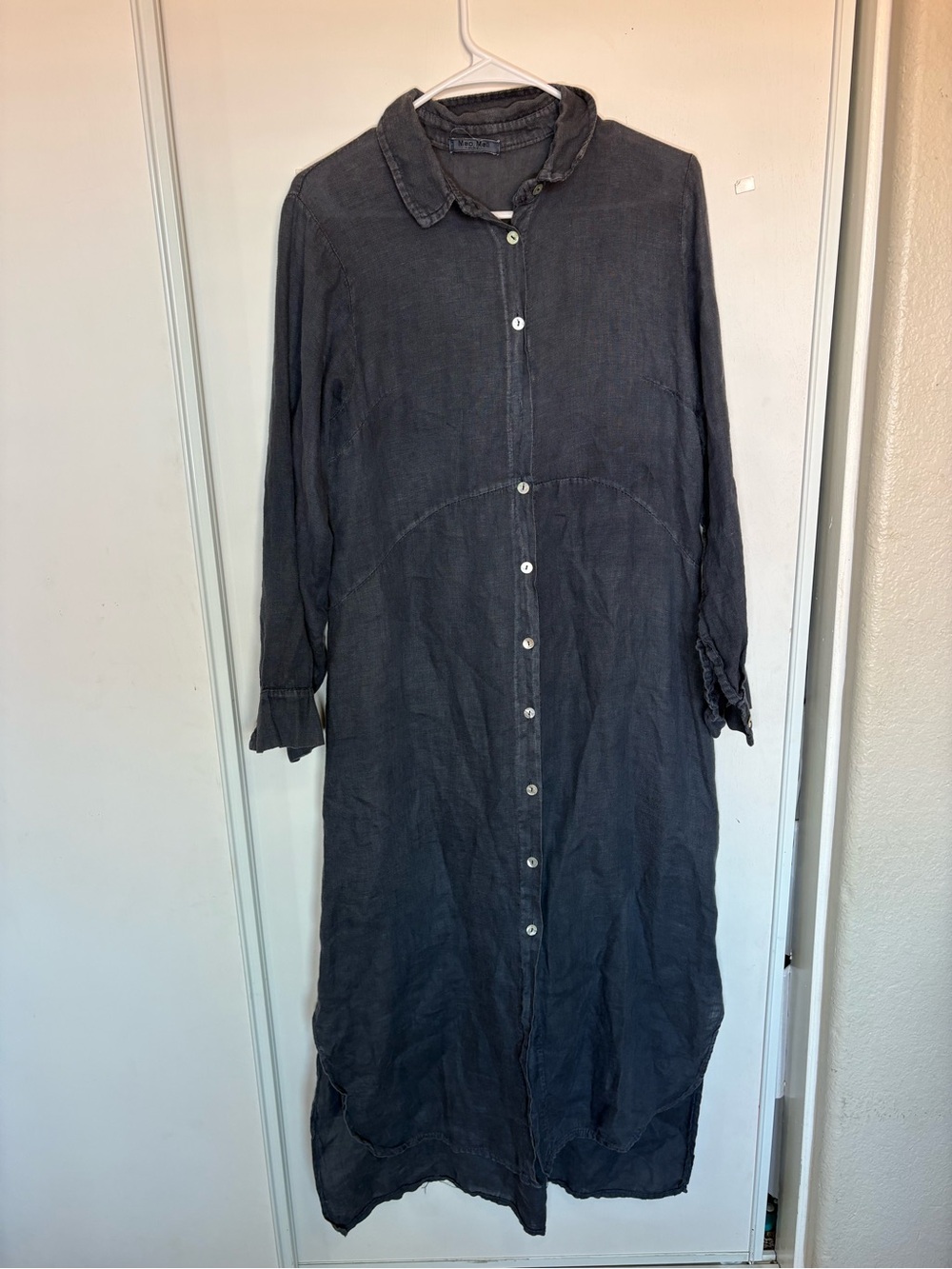 Meo Meli Linen Dress One Size Gray Button Up Shirt Lagenlook Beach Coastal